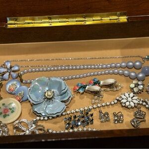 Vintage Jewelry Collection with Blue Accents